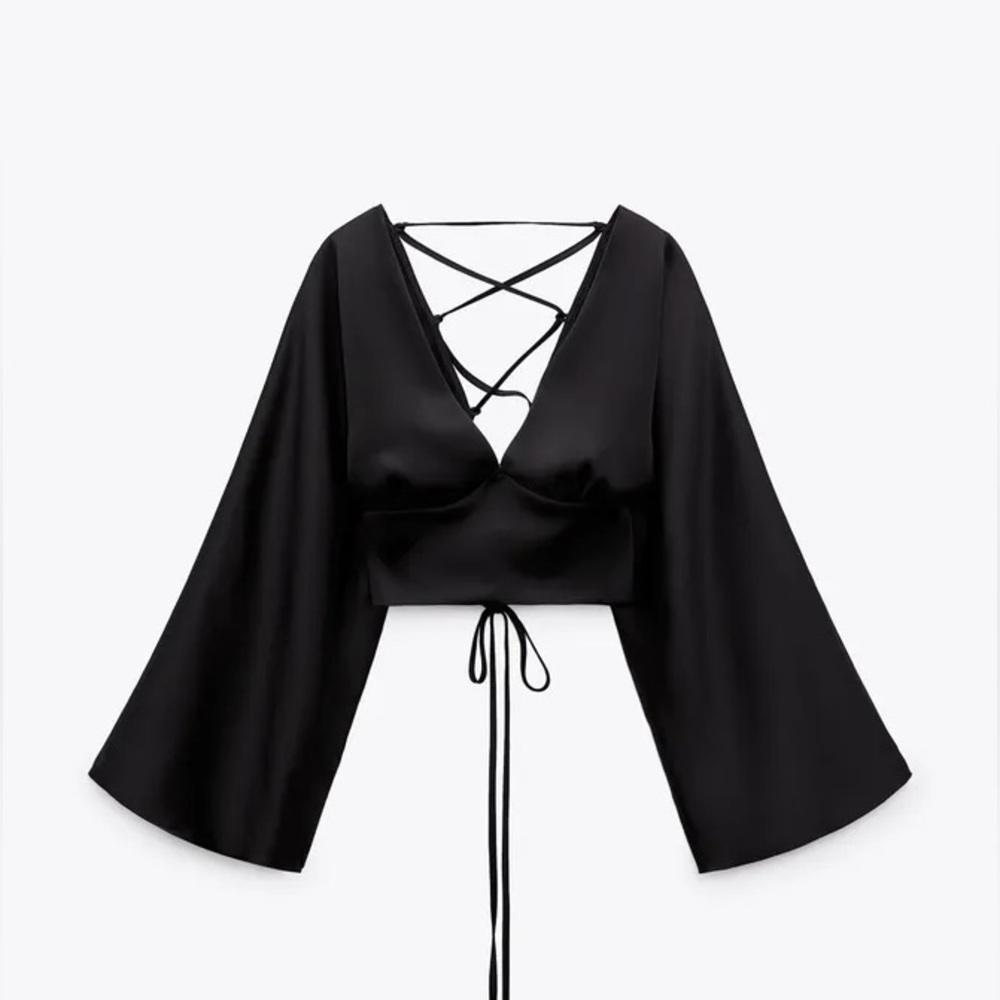 Zara satin Effect cropped bohemian wide sleeve blouse top